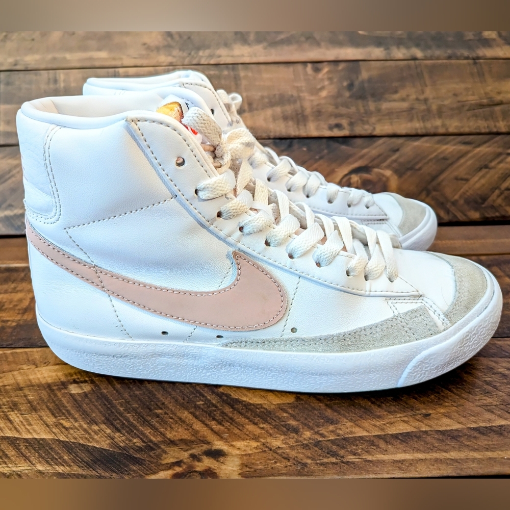 Nike Women's White High-Top Sneakers with Blush Swoosh
